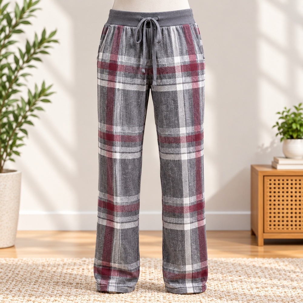 Joyspun Pajama Jogger Pants Womens Small S 4-6 Grey Plaid Drawstring Loungewear